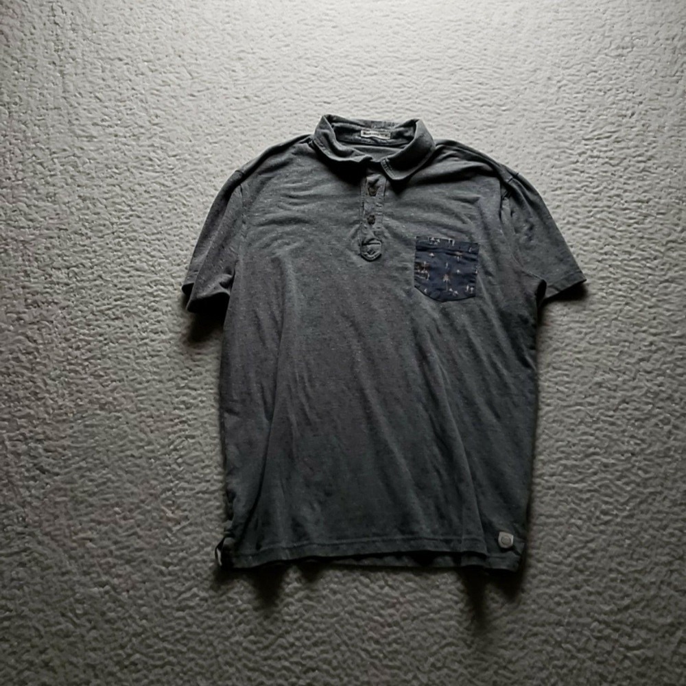 Marine Layer Polo Shirt Mens M Gray Pocket Tropical Graphic Jersey Knit Top